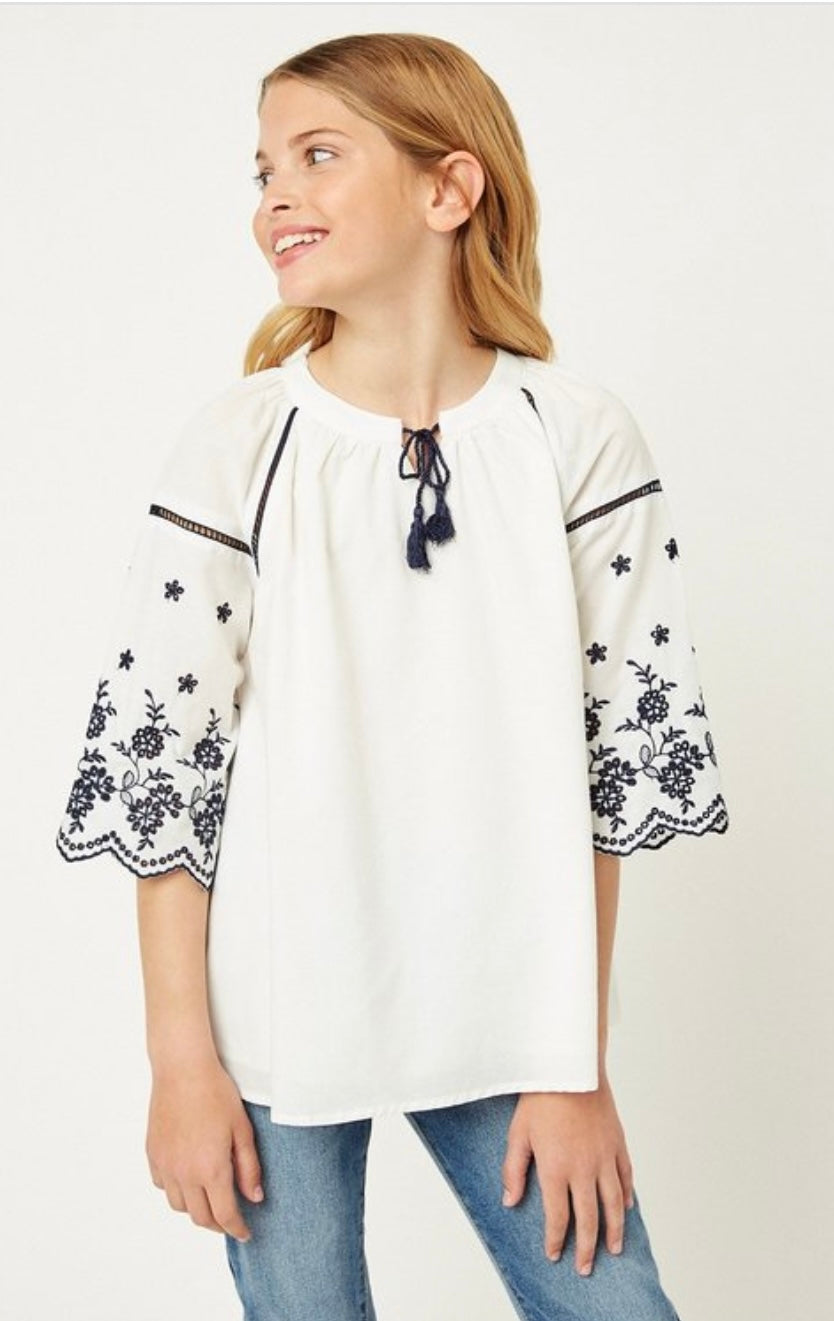 Girls White Embroidered Tunic