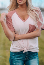 Load image into Gallery viewer, Pink Colorblock V neck tee
