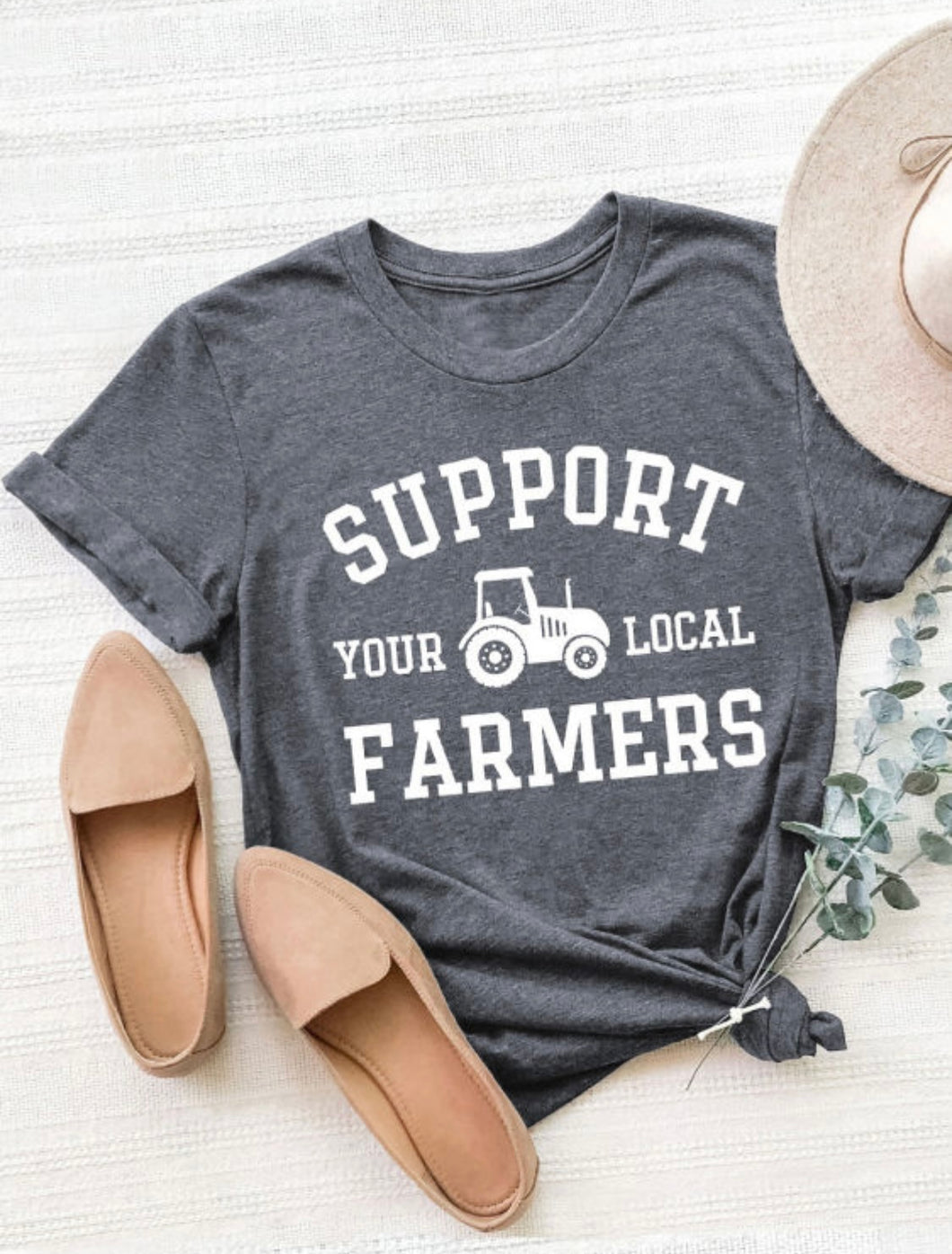 Gray Support Local Farmers T-shirt