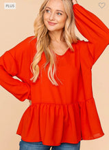 Load image into Gallery viewer, Rust V Neck Baby Doll Top
