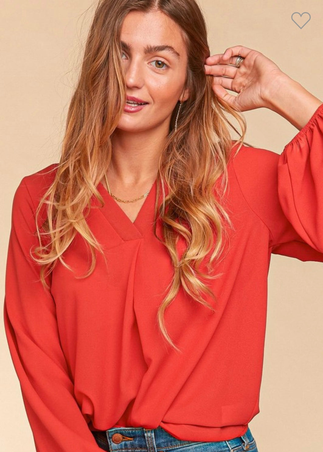 Rust V-Neck Bubble Sleeve Top