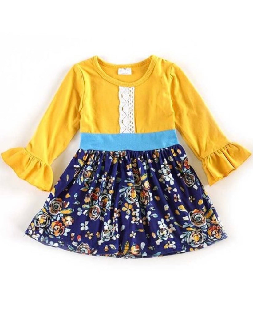 Girls yellow and floral dress