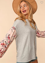 Load image into Gallery viewer, Grey and Floral Long Sleeve Top
