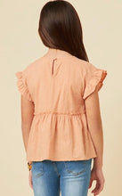 Load image into Gallery viewer, Girls Salmon Swiss Dot Smocked Top
