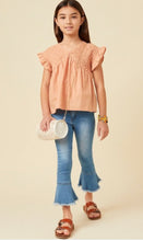 Load image into Gallery viewer, Girls Salmon Swiss Dot Smocked Top

