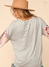 Load image into Gallery viewer, Grey and Floral Long Sleeve Top
