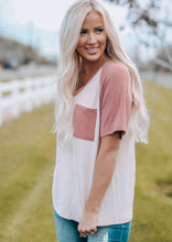 Load image into Gallery viewer, Pink Colorblock V neck tee
